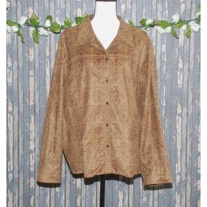 Liz Claiborne Women's Brown Jacket Plus Size 22W Floral Button Up So Soft Shaket